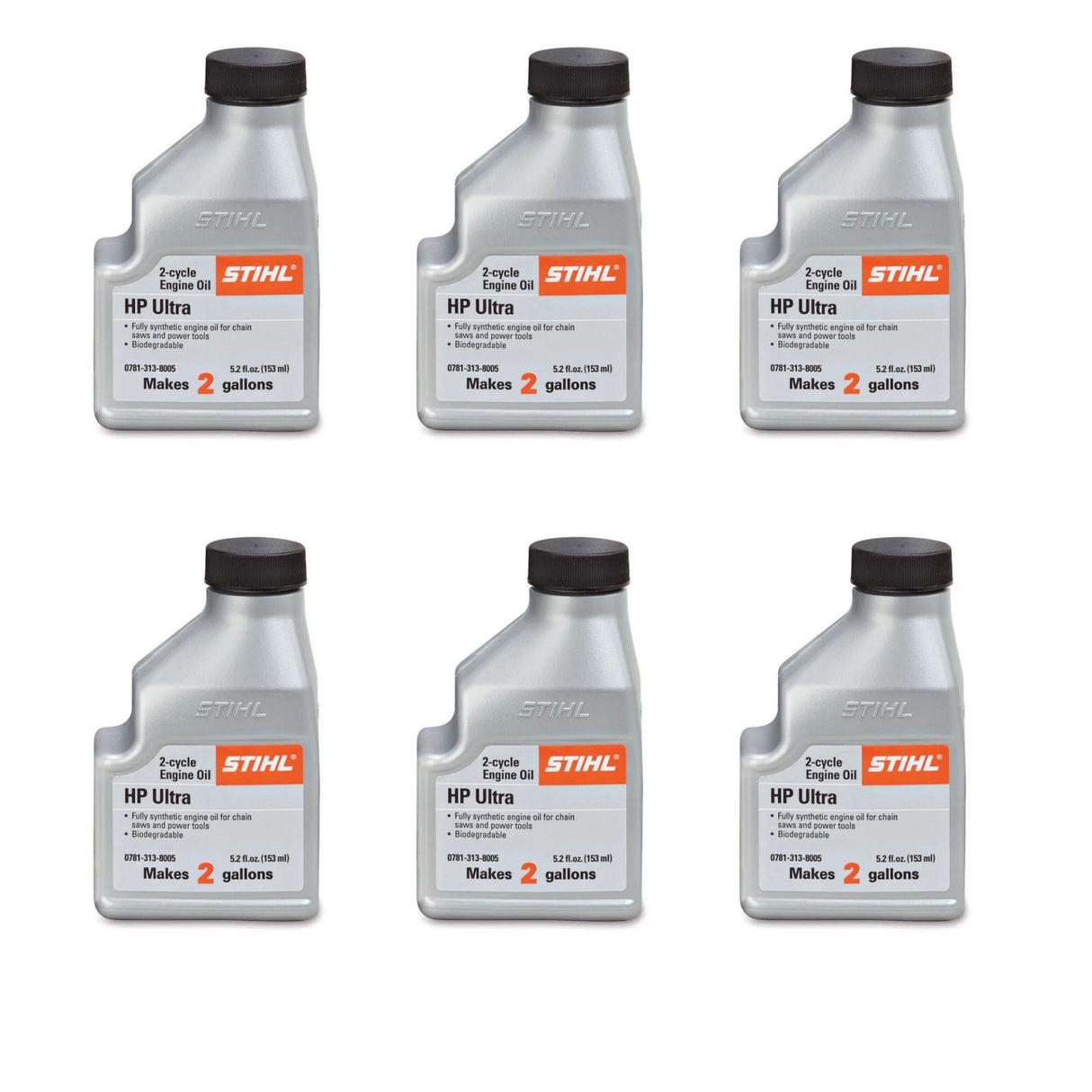 STIHL High Performance Ultra 2-Cycle Engine Oil | 5.2 fl oz | Pack of 6 | Makes 2 Gallon | 0781 313 8006