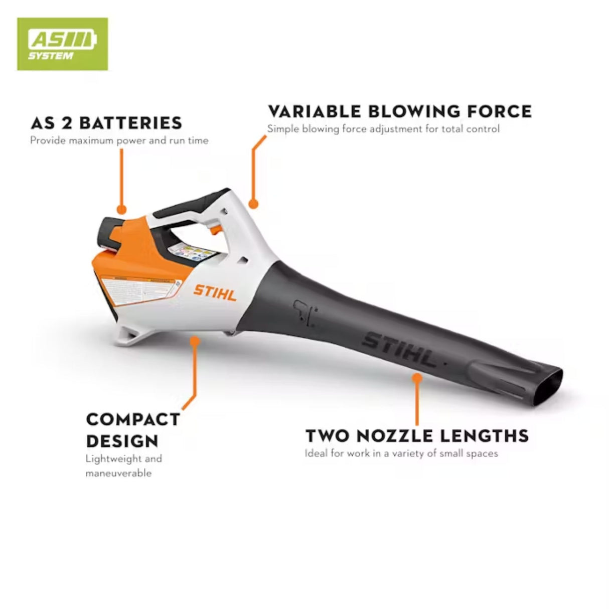STIHL BGA 30 Handheld Blower set w/2 AS2 batteries and charger