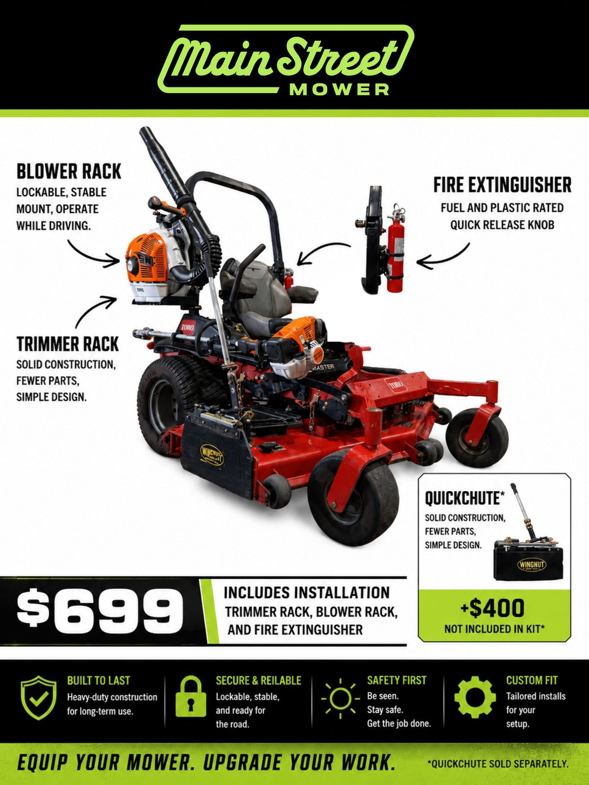 Trimmer Rack, Blower Rack & Fire Extinguisher Mount | Main Street Mower Winter Garden Special