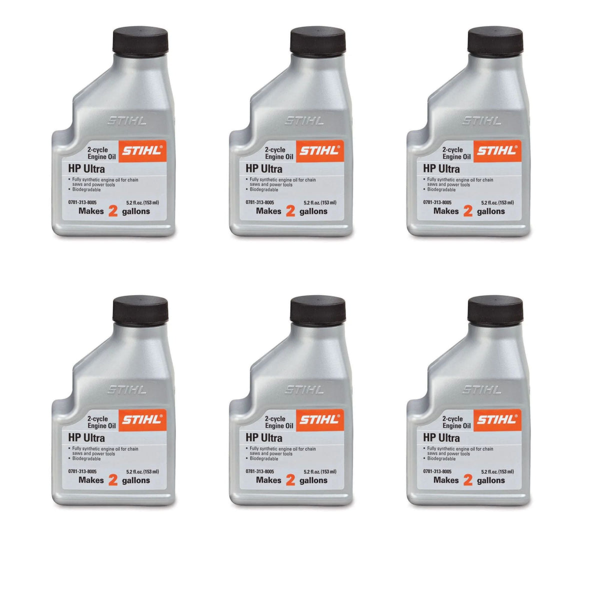 STIHL High Performance Ultra 2-Cycle Engine Oil | 5.2 fl oz | Pack of 6 | Makes 2 Gallon | 0781 313 8006