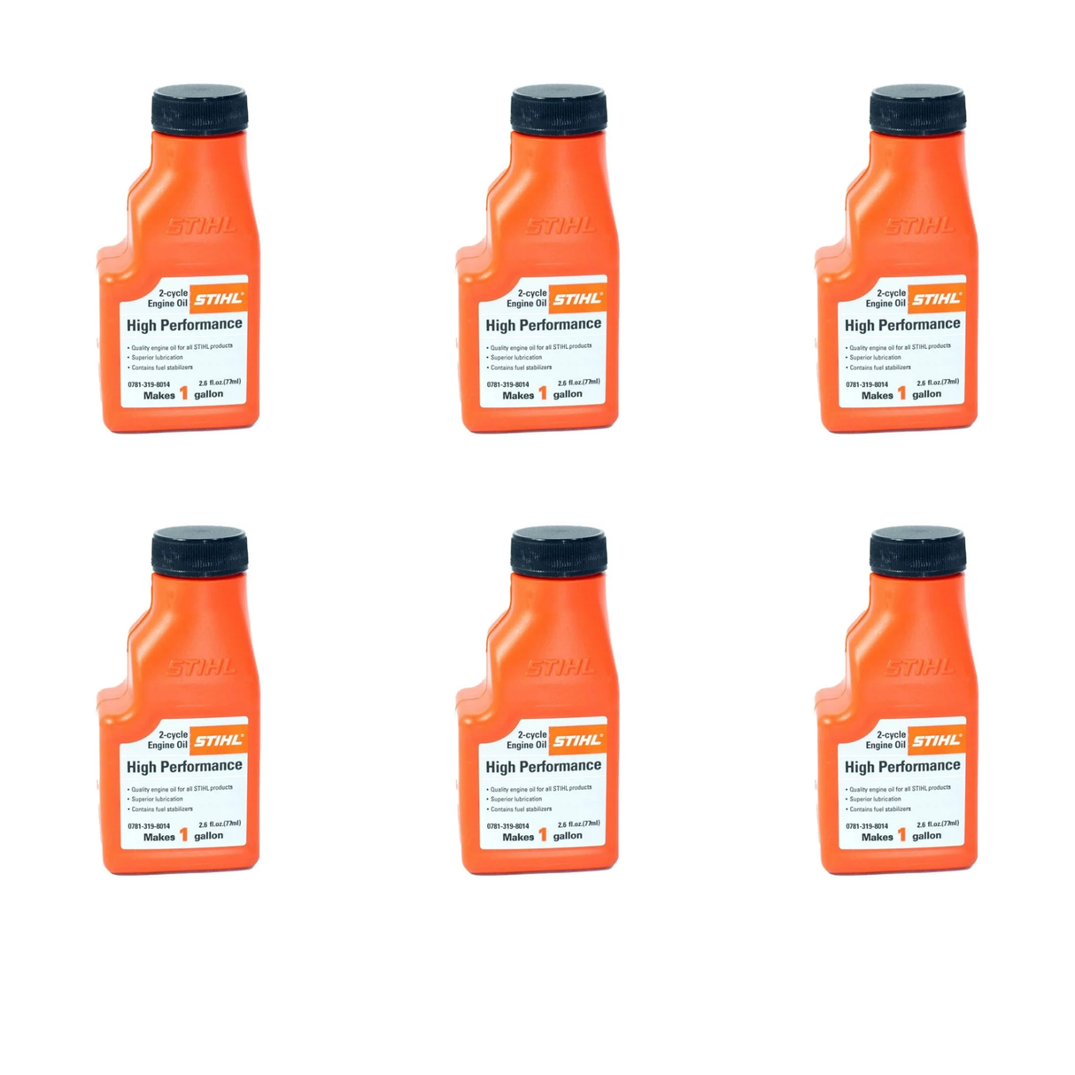 STIHL High Performance 2-Cycle Engine Oil | 2.6 fl oz | Pack of 6 | Makes 1 Gallon | 0781 319 8011