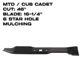 Rotary Blade | 16-1/4" X 6 Point Star | 46" Deck | Mulching | MTD / Cub Cadet | 1029