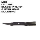 Rotary Blade | 17-5/16" X 6 Point Star | 50" Deck | Mulching | MTD | 1034