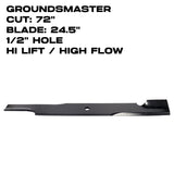 Rotary Blade | Hi-Flow | 24.5" X 1/2" | 72" Deck | Groundmaster | 16443