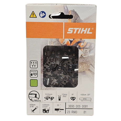 STIHL Oilomatic Rapid Micro 3 | 23 RM3 81 | 20 in. | 81 Drive Links | Chainsaw Chain | 3695 005 0081 - 23 RM3 81 | Main Street Mower | Winter Garden | Clermont | Ocala