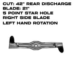 Rotary 21" X 5 Point Star | Rear Discharge | LH ROTATION | 42" Deck | AYP | 6485
