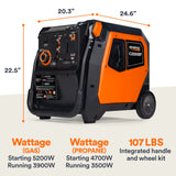 Generac Generator | 3900W/5200W Dual Fuel Gas Propane Inverter COSense Electric Start RFB | IQ5200DF