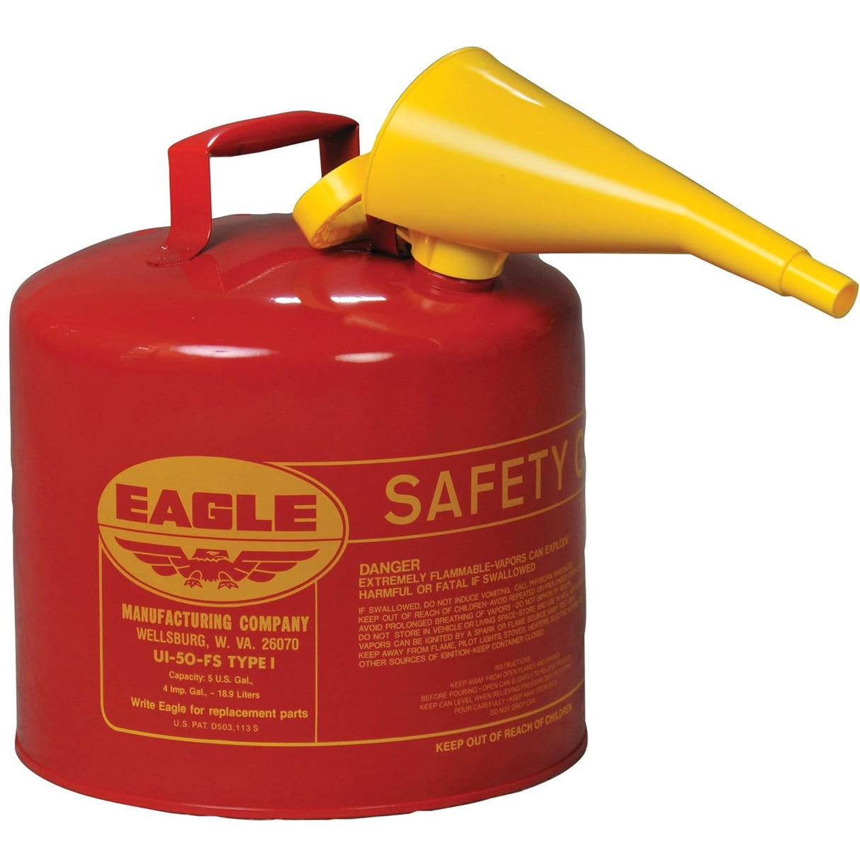 Eagle 5 Gallon Type I Red Safety Gas Can for Gasoline | UI-50-FS
